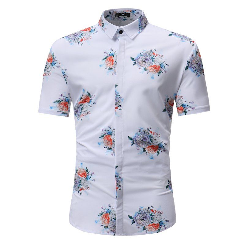 

Men's Casual Short Sleeve Flower Shirt, Multi-t