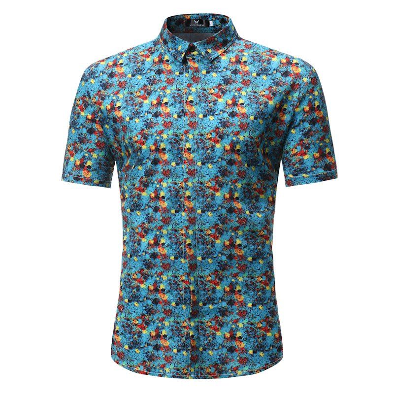 

Men's Casual Short Sleeve Flower Shirt, Multi-u