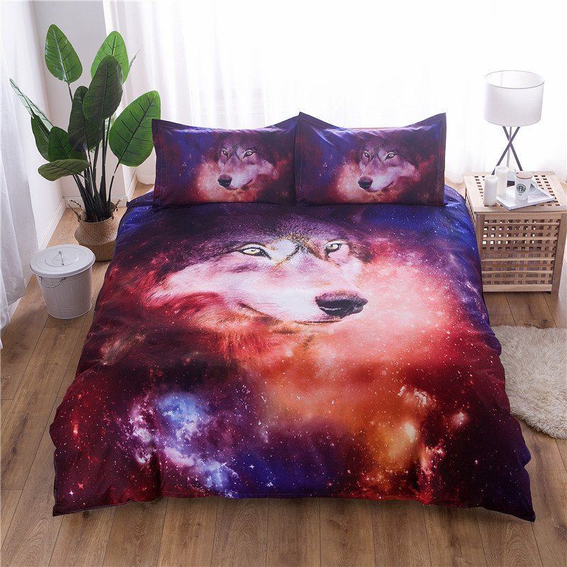 

Galaxy Wolf Duvet Cover Set 3PCS Bedclothes Bedding Sets, Multi-a