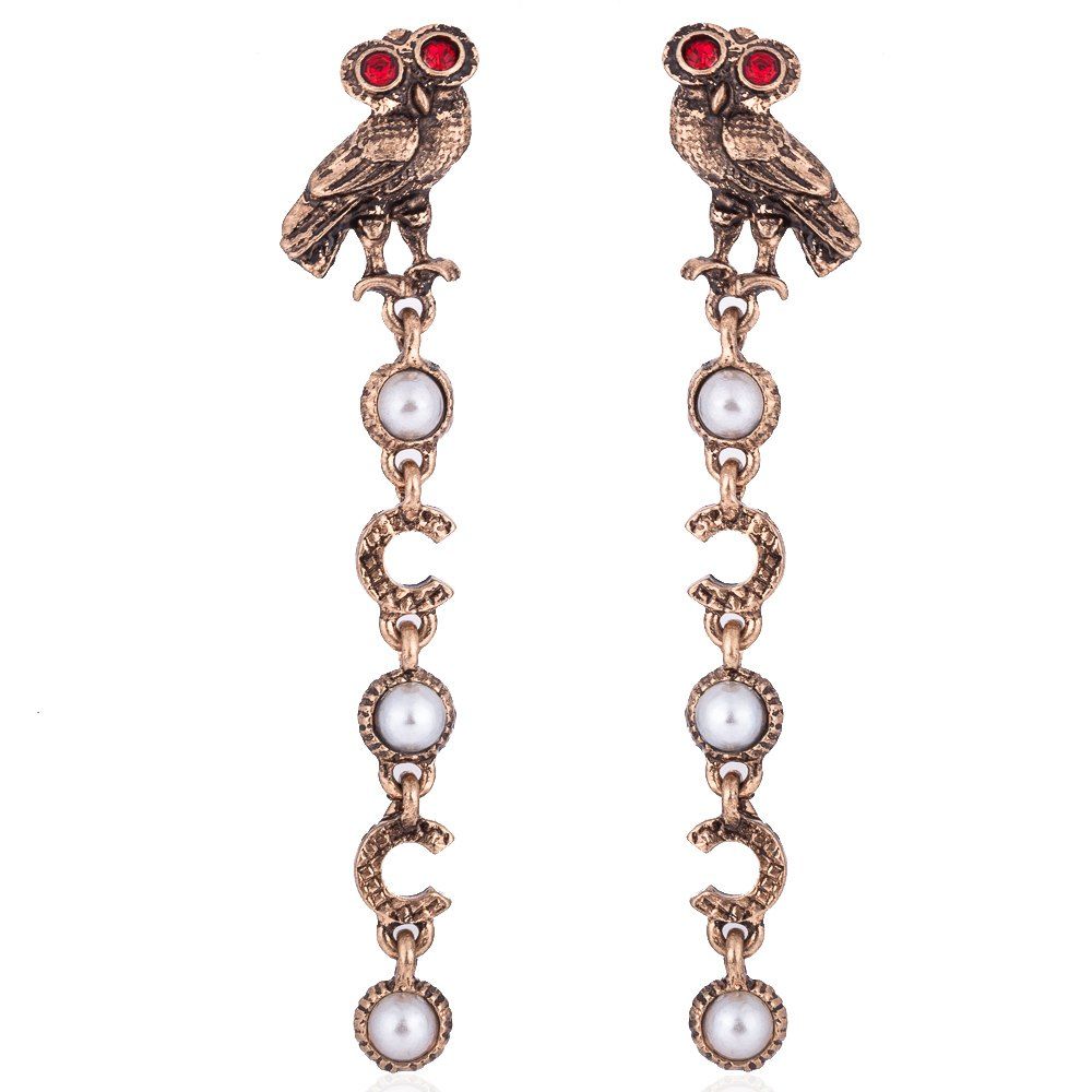 

Owl with Red/Green Rhinestone Eyes and Earrings Brouze Vintage Style