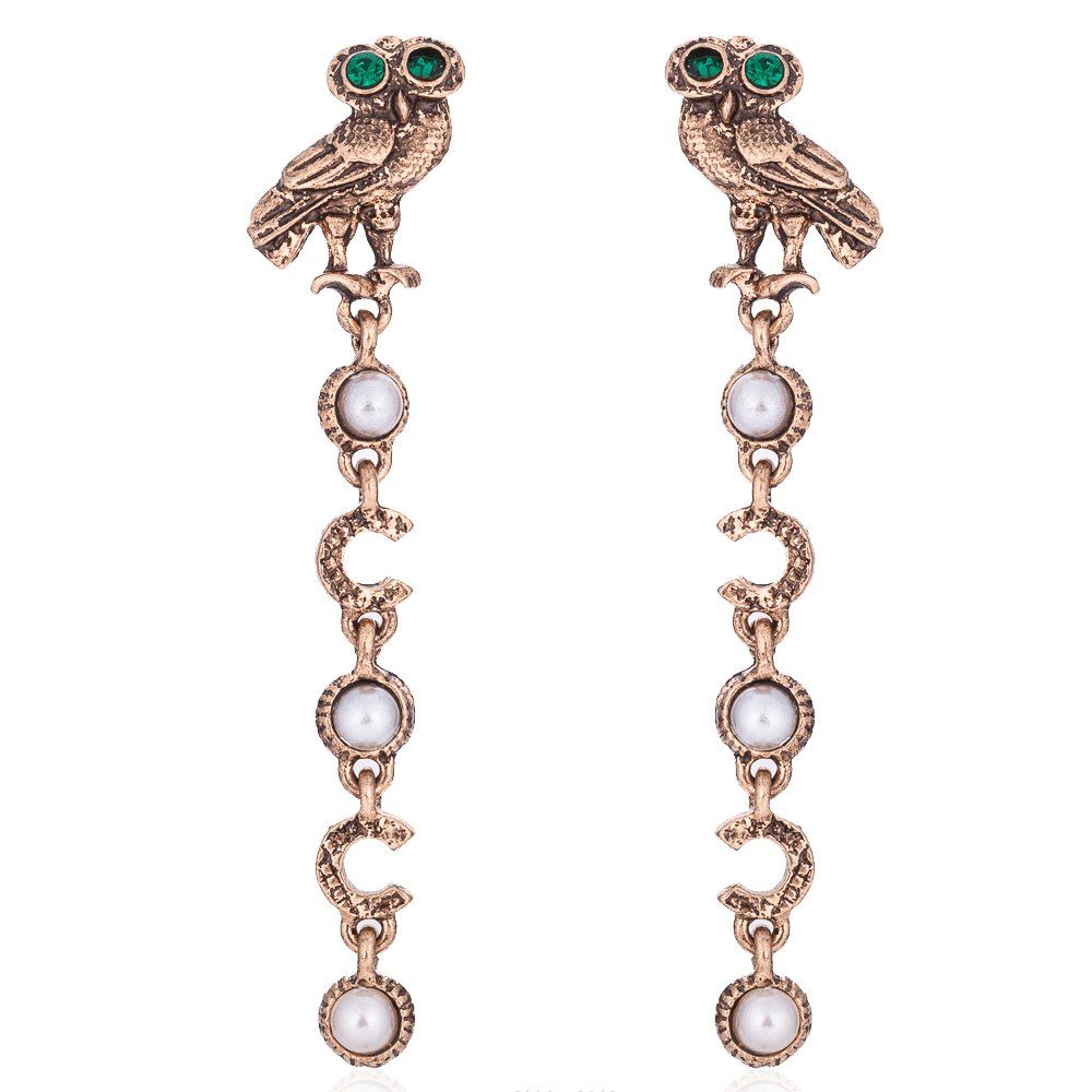 

Owl with Red/Green Rhinestone Eyes and Earrings Brouze Vintage Style