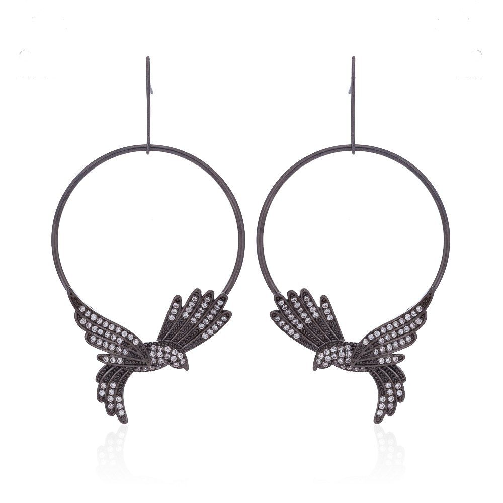 

Rhinestone Flying Bird Hooks Gun-Black Animal Earrings