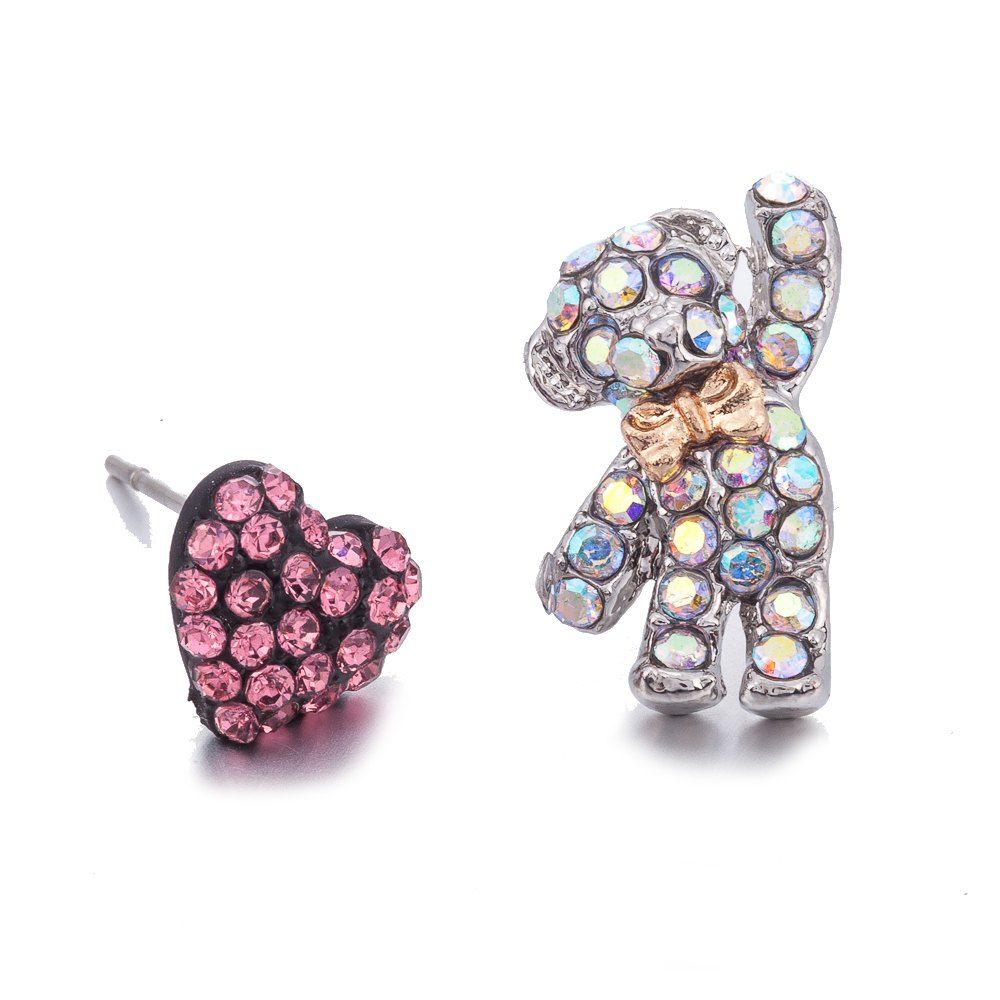 

Little Bear Heart Colorful with Crystal Earrings, Pink