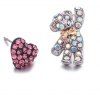 Petit coeur d'ours coloré avec des boucles d'oreilles en cristal - Rose 