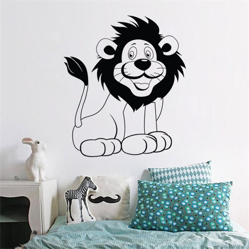 

Customized Cartoon Lion Decoration Wall Stickers Kids Room Cute Bedroom Decals, Black