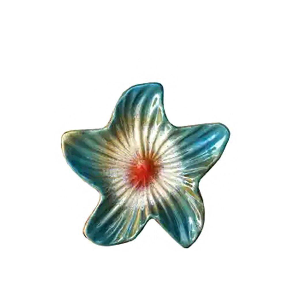 

WX-0329-B15 Mediterranean Ceramic Starfish Seashell Conch Fruit Plate, Macaw blue green