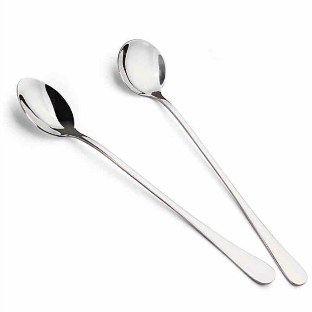 

2PCS 410 Stainless Steel Coffee Dessert Long Handle Tip Round Spoon, Silver