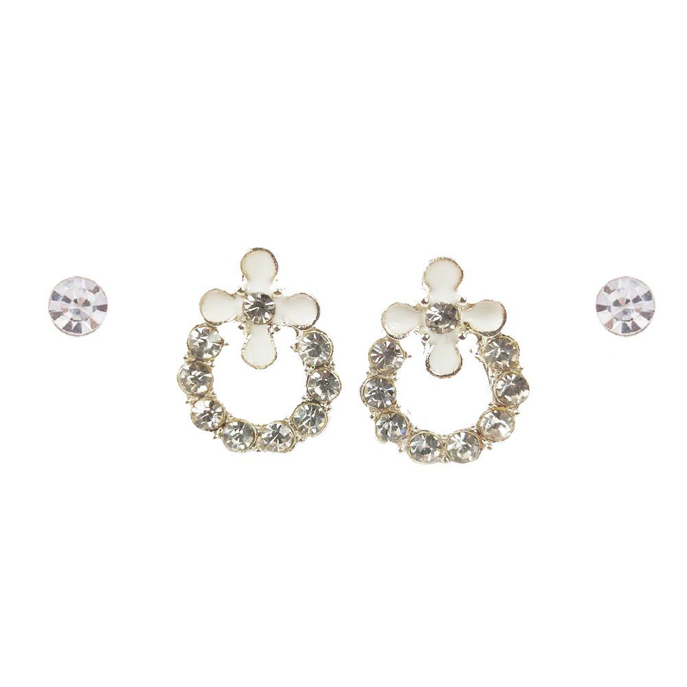 

Chic Cross Petalage Earrings, White
