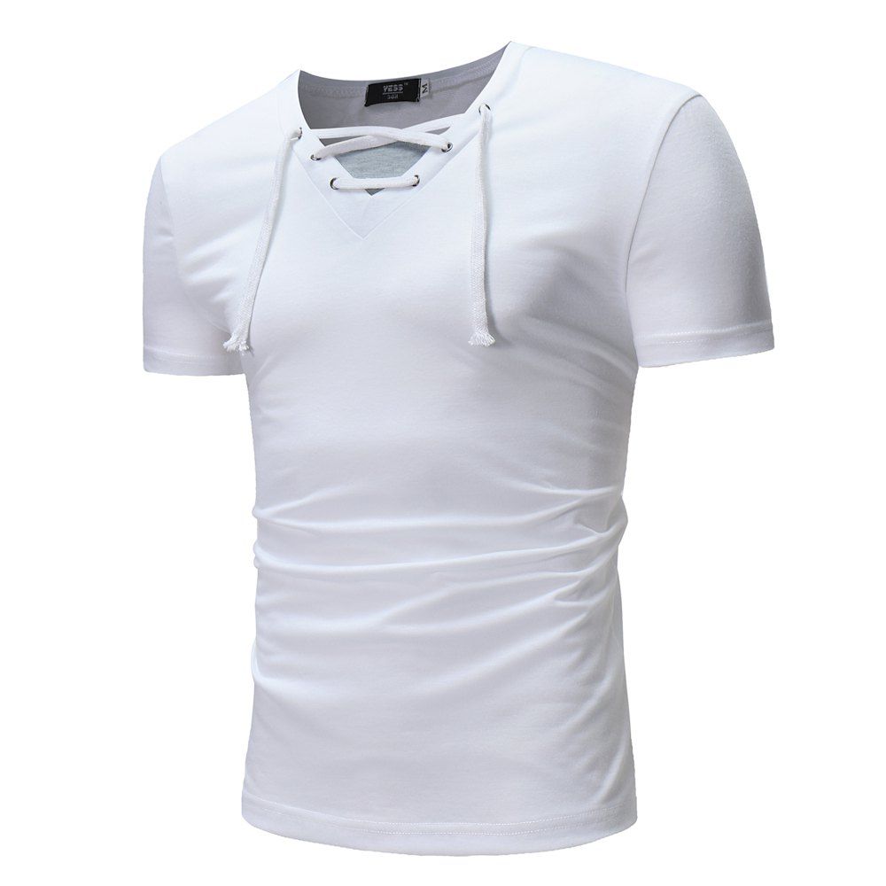 

2018 New Summer Men's Collar Strap Design Short-Sleeved T-Shirt, White