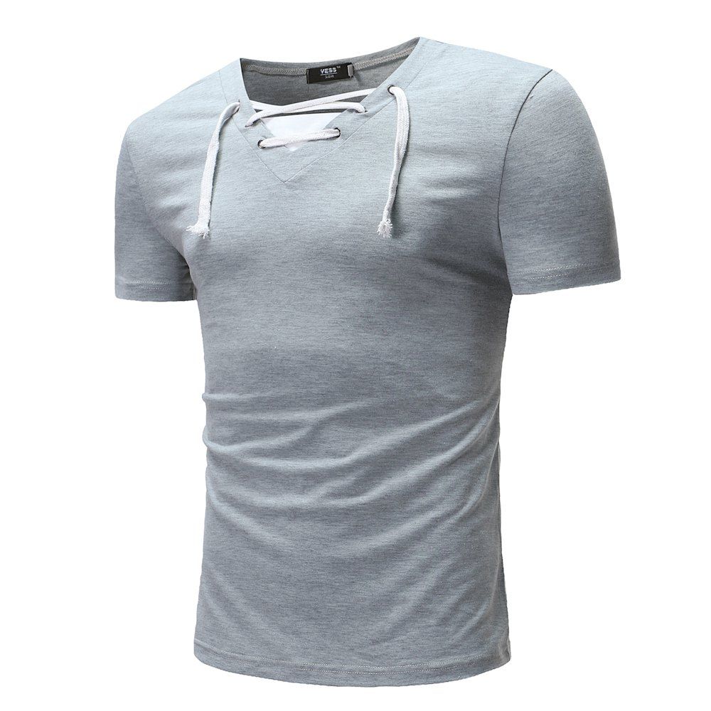 

2018 New Summer Men's Collar Strap Design Short-Sleeved T-Shirt, Light gray