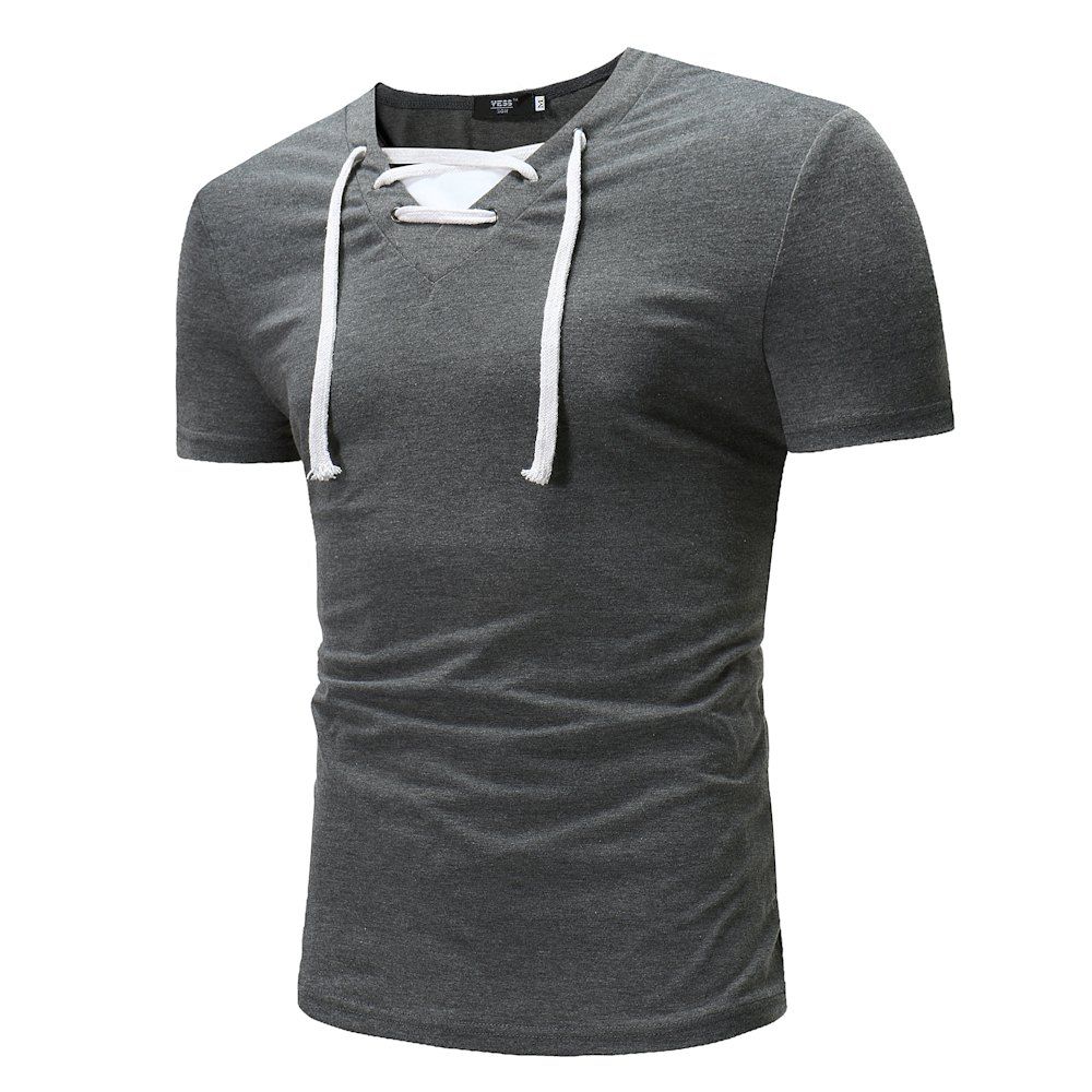 

2018 New Summer Men's Collar Strap Design Short-Sleeved T-Shirt, Dark gray