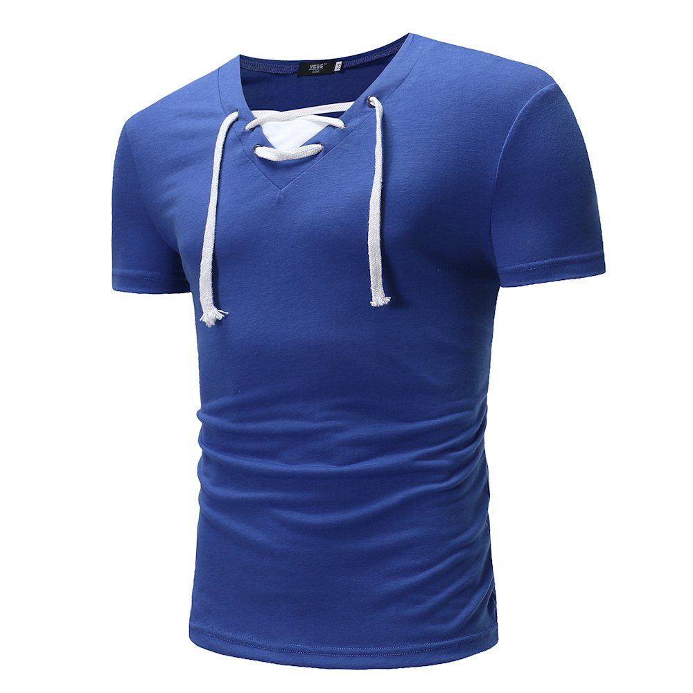 

2018 New Summer Men's Collar Strap Design Short-Sleeved T-Shirt, Royal blue