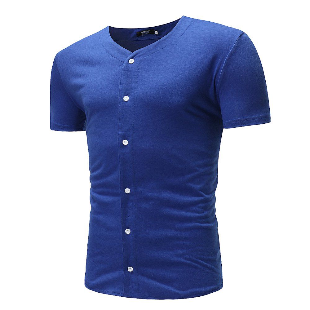 

New Men's Summer Fashion Cardigan Design Casual Short-Sleeved T-Shirt, Royal blue