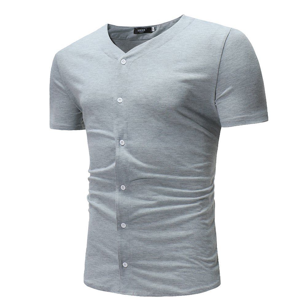 

New Men's Summer Fashion Cardigan Design Casual Short-Sleeved T-Shirt, Light gray