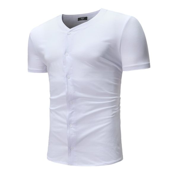 Nouveau t-shirt à manches courtes occasionnel de la mode des hommes d'été de conception de cardigan - Blanc L