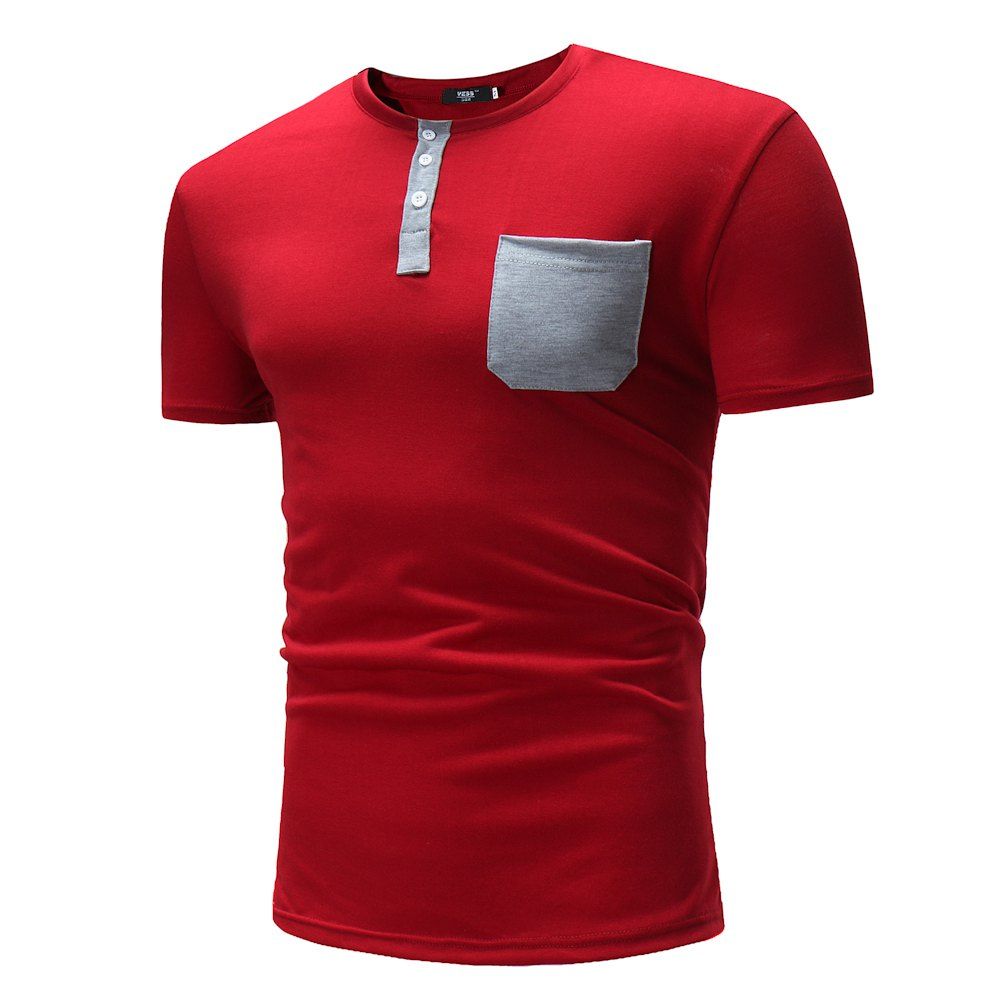 

New Men's Fashion Short-Sleeved Pocket Color Design Casual T-Shirt, Red