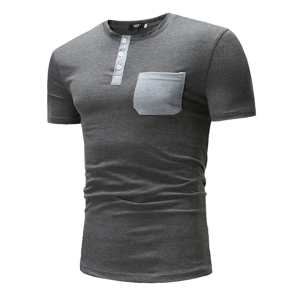 

New Men's Fashion Short-Sleeved Pocket Color Design Casual T-Shirt, Dark gray