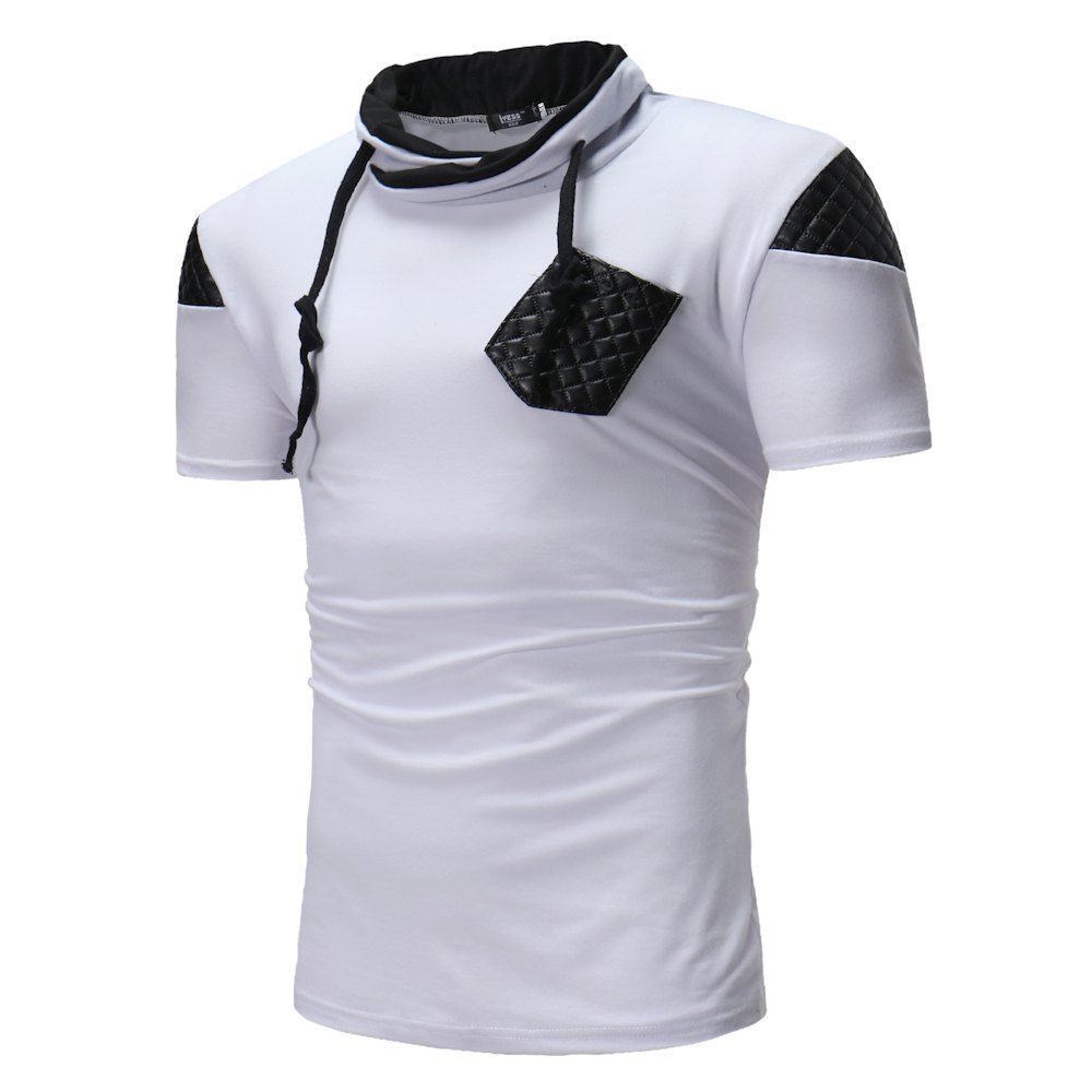 

New Men's Fashion Patchwork Design Hooded T-Shirt, White