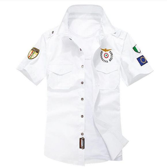 Insigne militaire pour homme - Épaulette à manches courtes - Chemise en coton - Blanc 2XL