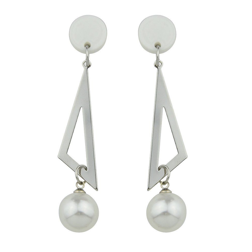 

Hanging Triangle Drop Earrings, Silver