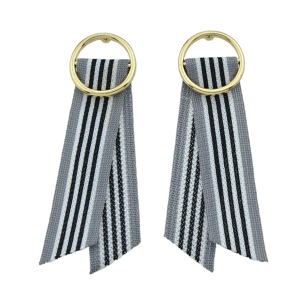 

Gold-color Circle Colorful Stripe Cloth Drop Earrings, Gray wolf