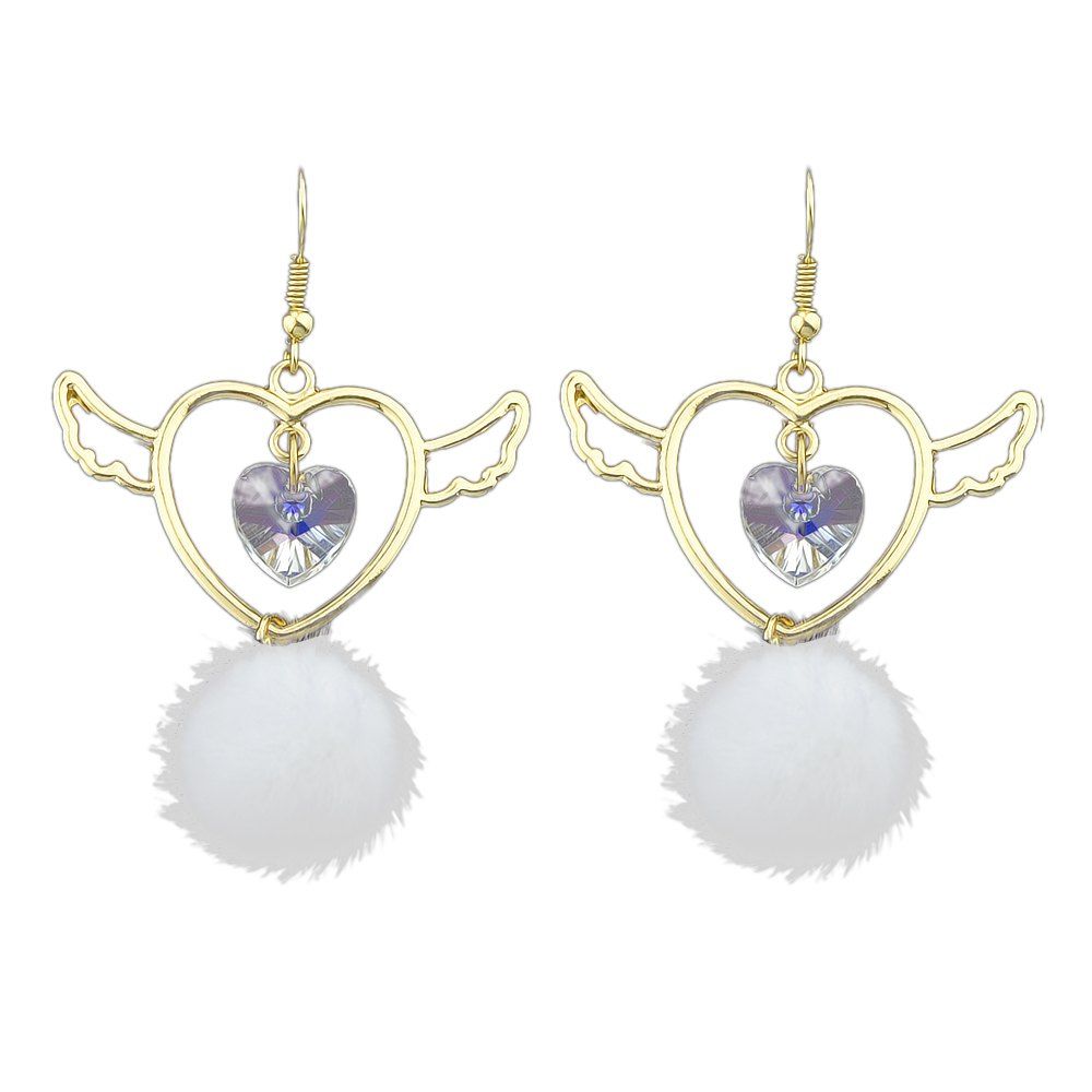 

Gold-color With Bom Heart Drop Earrings, White