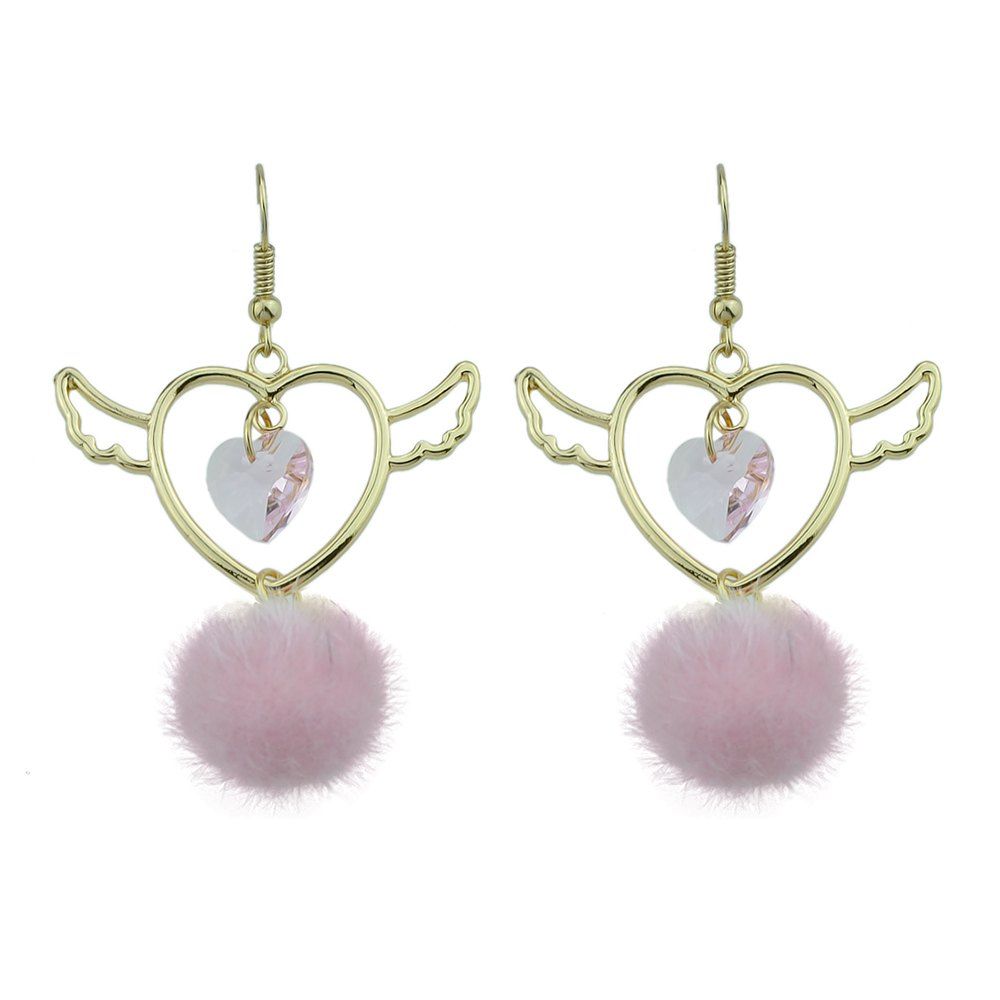 

Gold-color With Bom Heart Drop Earrings, Pink