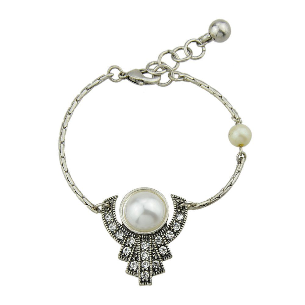 

Antique Silver Color with Rhinestone Simulated-pearl Bracelet