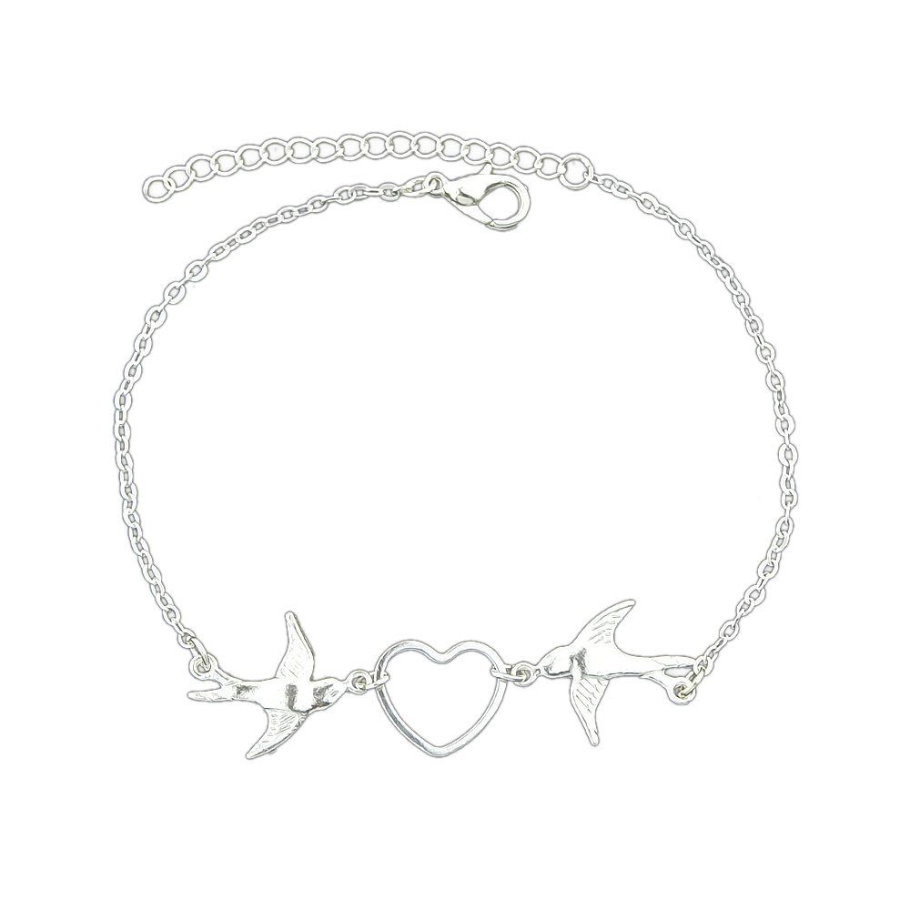 

Cute Double Bird Heart Shape Charm Bracelets, Silver