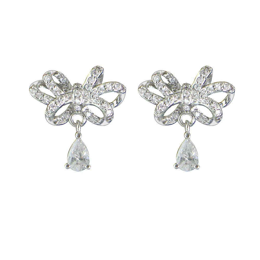 

Silver Color with Full Rhinestone Bowknot Earrings