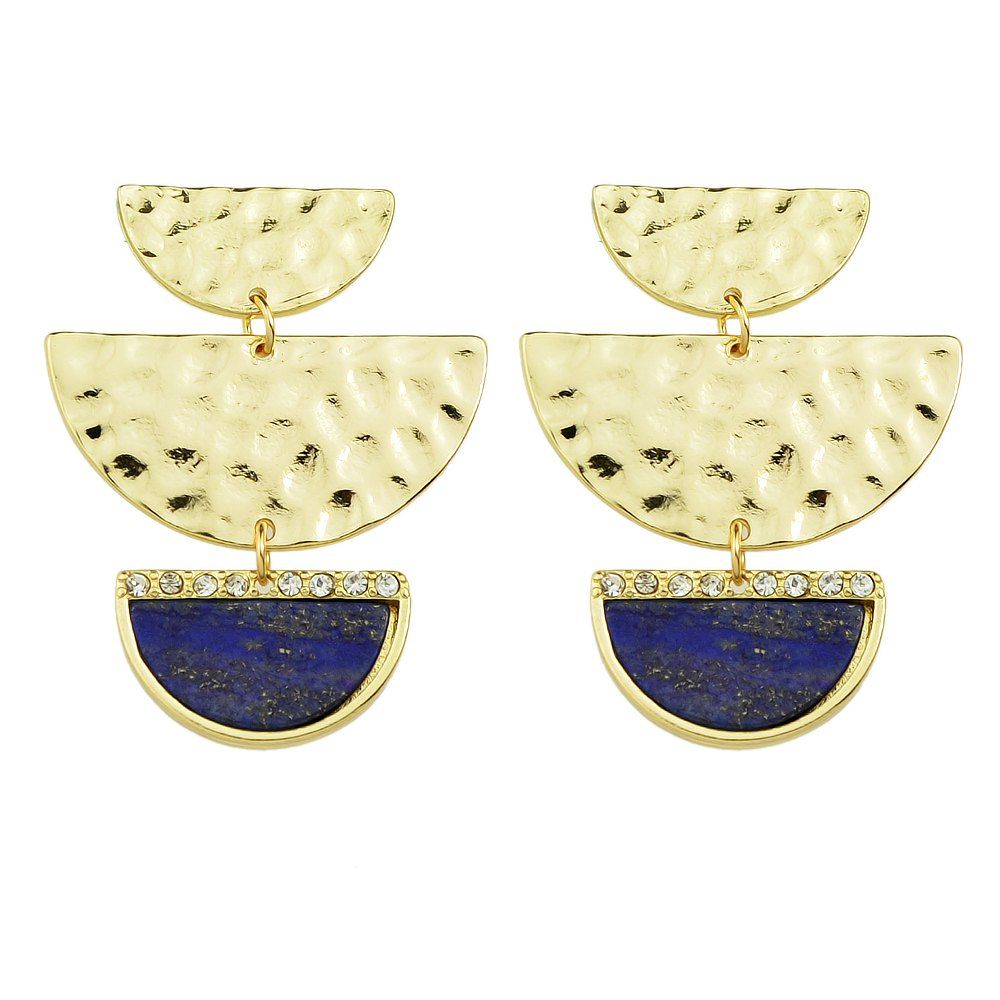 

Geometric Semicircle Gold-color with Blue Stone Drop Marble Earrings, Cobalt blue