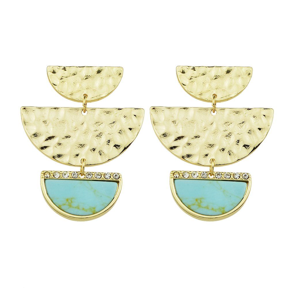 

Geometric Semicircle Gold-color with Blue Stone Drop Marble Earrings, Tron blue