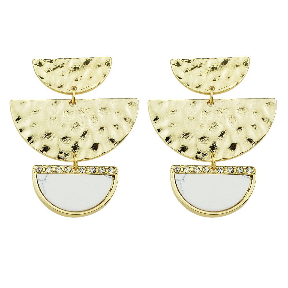 

Geometric Semicircle Gold-color with Blue Stone Drop Marble Earrings, White