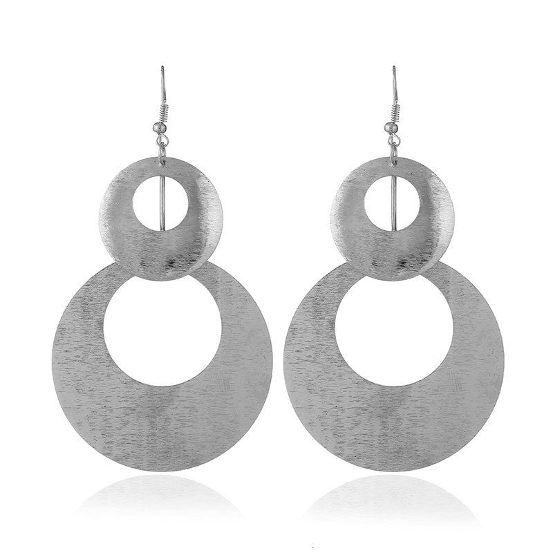 

Round Cutout Frosted Metal Earrings, Silver