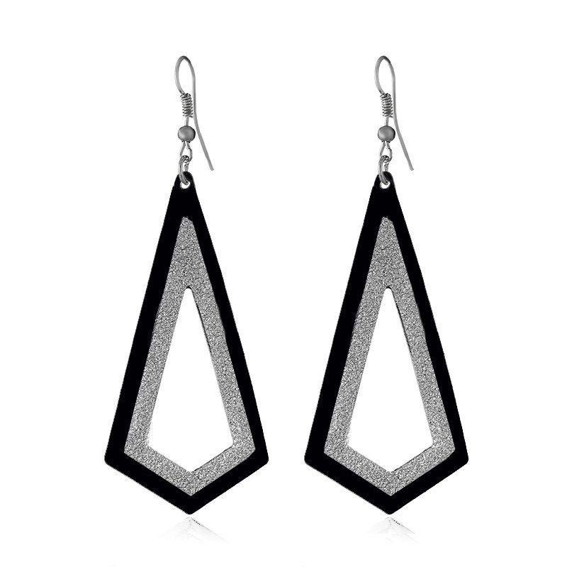 

Fashion Geometric Metal Frosted Hollow Exaggerated Personality Earrings, Black