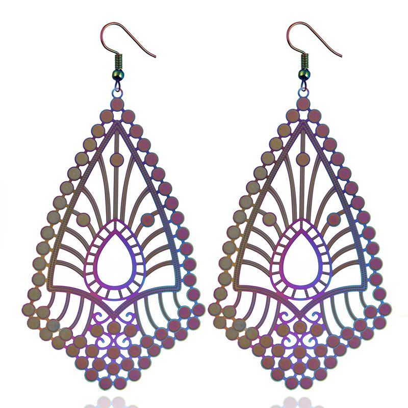 

Stainless Steel Long Hollow Colorful Geometric Drops Exaggerated Earrings, Multi