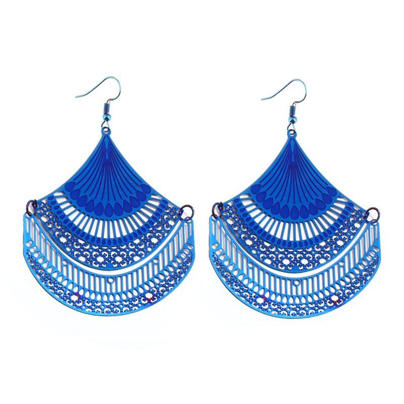 

Stainless Steel Atmospheric Hollow Pattern Fan Earrings, Royal blue