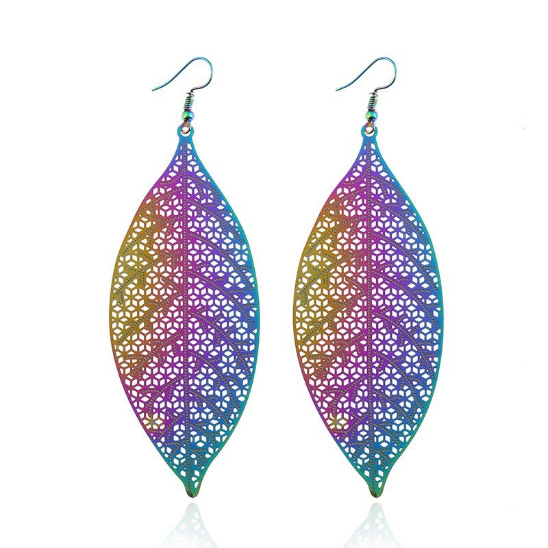 

Simple Wild Bright Woman Metal Hollow Leaves Earrings, Multi