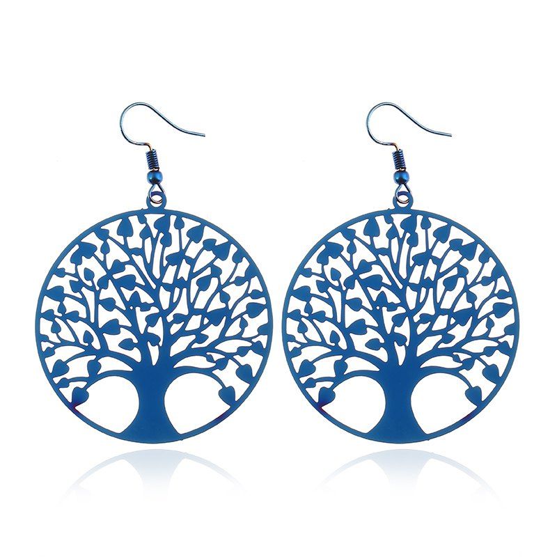 

Personality Hollow Peace Tree Stainless Steel Earrings, Royal blue