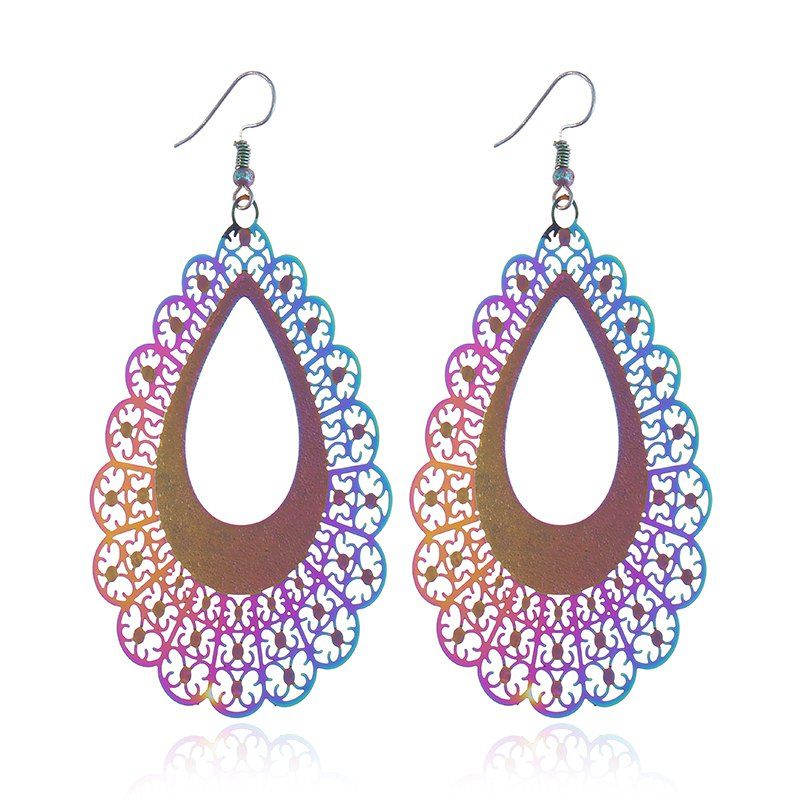 

Color Retention Colorful Water Droplets Frosted Hollow Carved Fashion Earrings, Multi