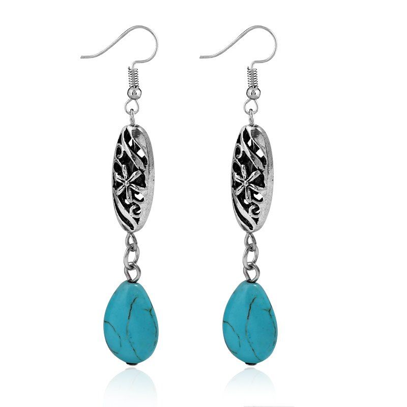 

New Water Drop Turquoise Vintage Earrings, Silver