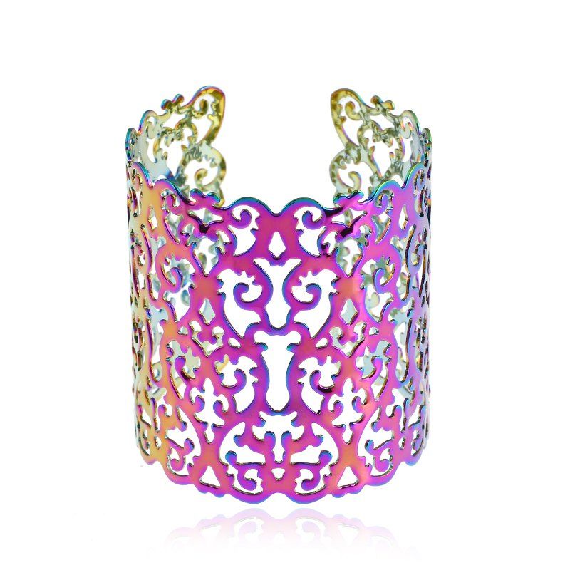 

Metal Open Wide Hollow Carved Geometric Colorful Bracelet, Multi