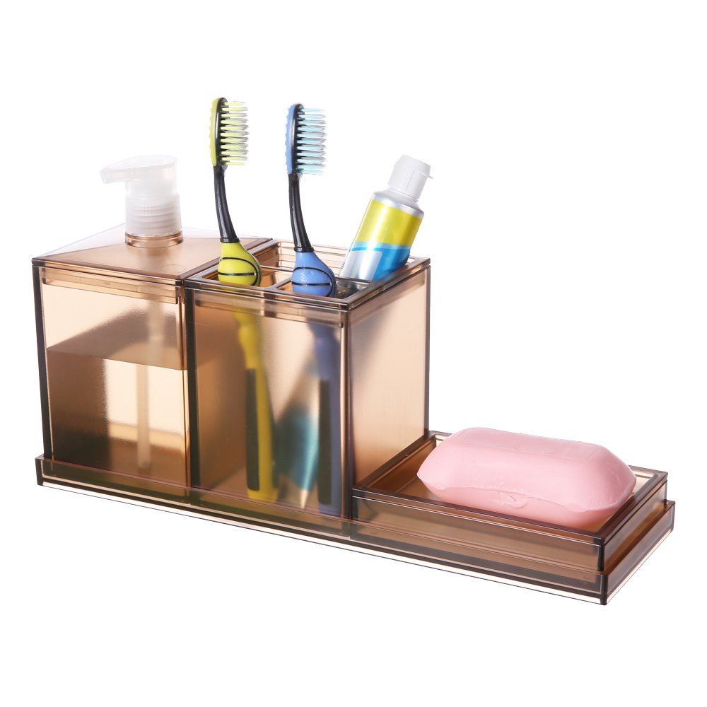 

Creative Bathroom Toothbrush Case Lotion Soap Box Three Pieces, Light brown