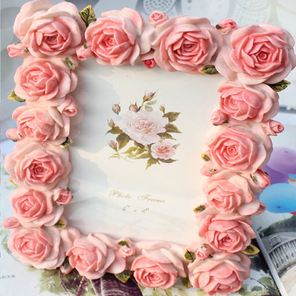 

Rose-encrusted Carved Oval Photo Frame, Watermelon pink