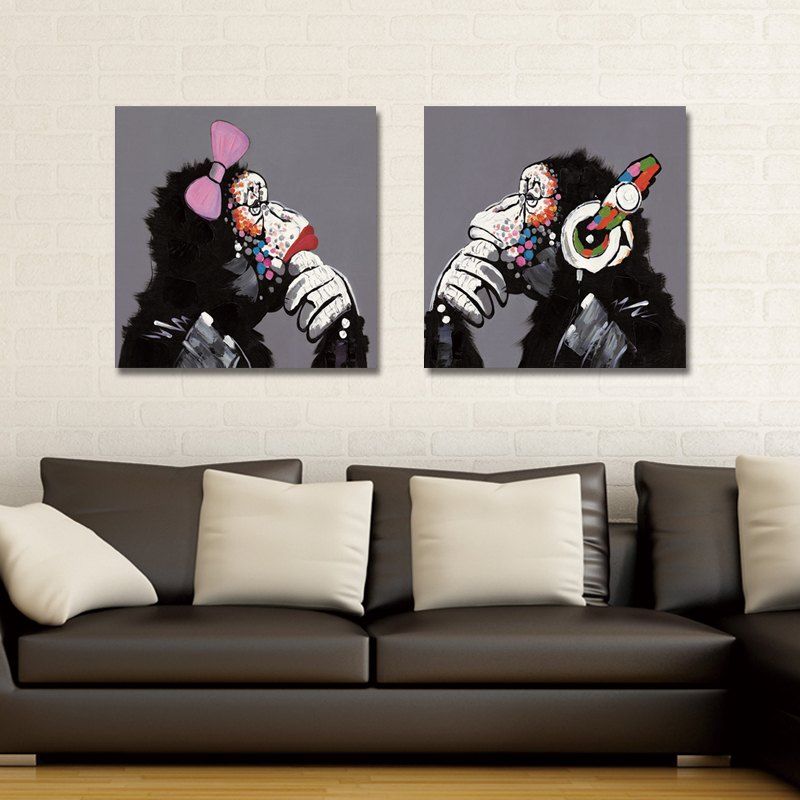 

A-B 2PCS Cartoon Cute Little Monkey Print Art, Multi