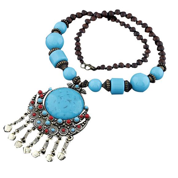 Collier de perles rondes à la mode collier collier fait à la main pour les femmes filles - Bleu Ciel 