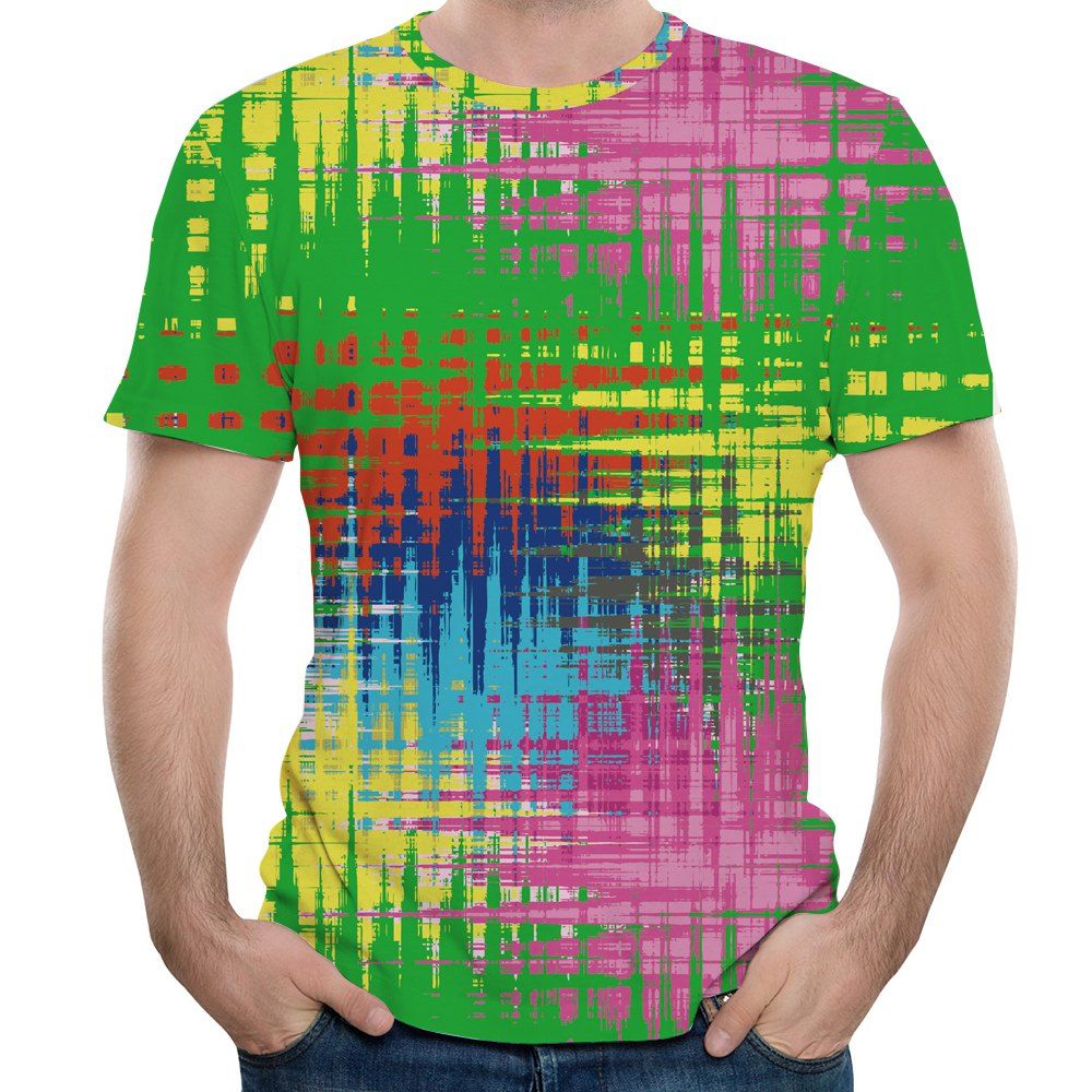 

Summer Leisure Fashion Line 3D Print Men's Short Sleeve T-shirt, Multi
