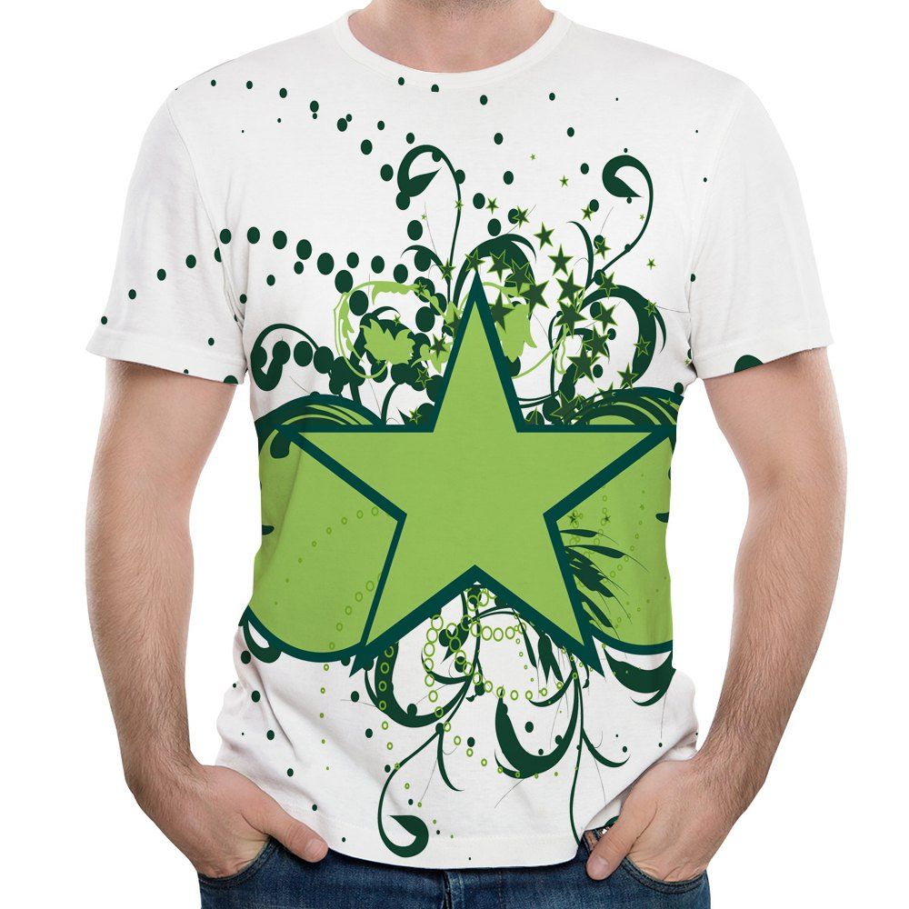 

3D Summer Fashion New Pentagram Men's Short Sleeve T-shirt, White
