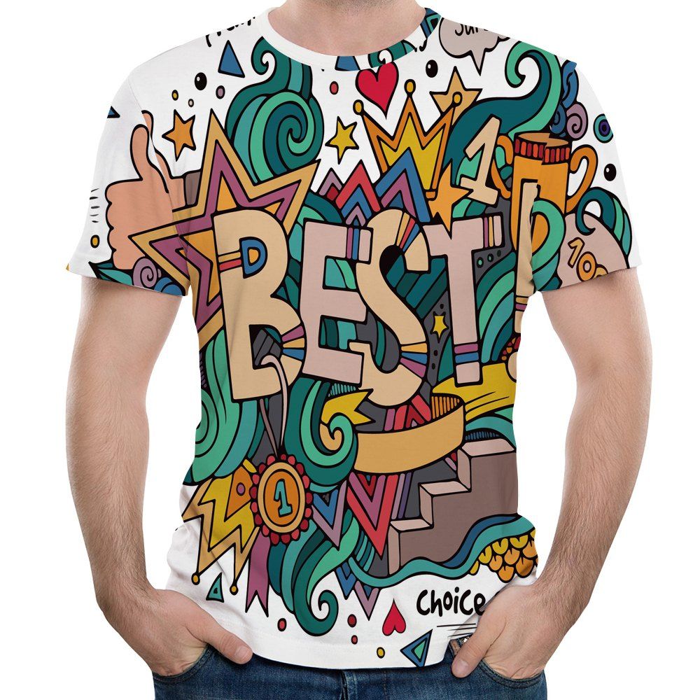 

3D Summer Leisure New Letter Cartoon Printing Men's Short Sleeve T-shirt, Multi