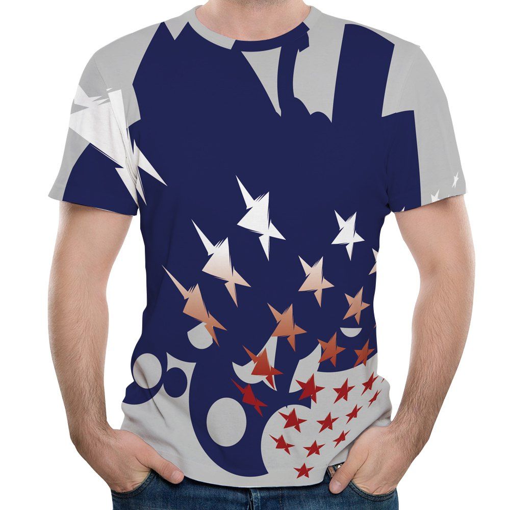 

3D Summer Leisure Fashion Small Pentagram Printing Men's Short Sleeve T-shirt, Multi